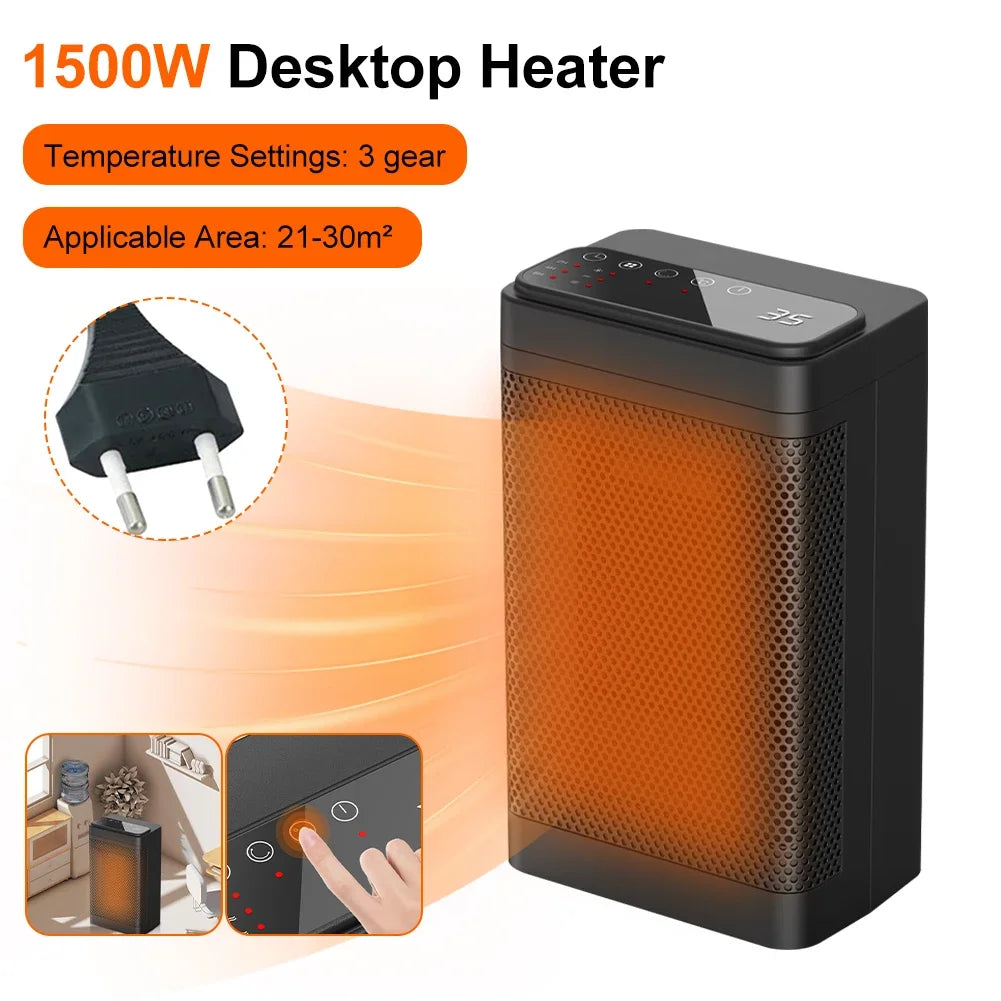 1500W Table Mini PTC Heater Fan for Home Bedroom Office Remote Control