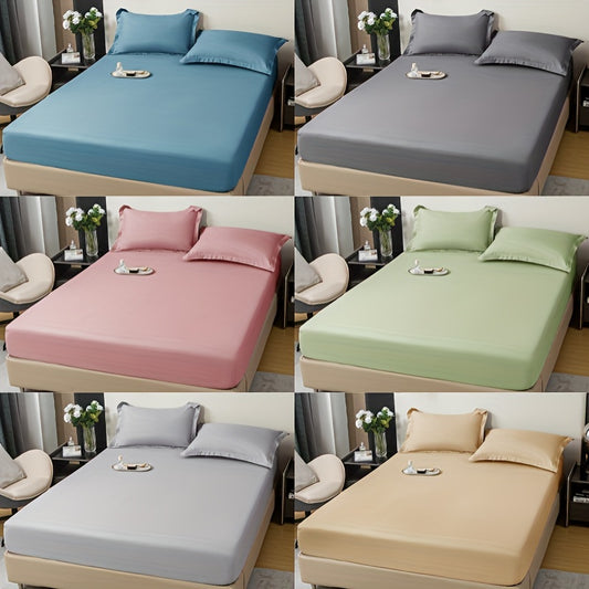 3pcs Solid Color Fitted Sheet Set